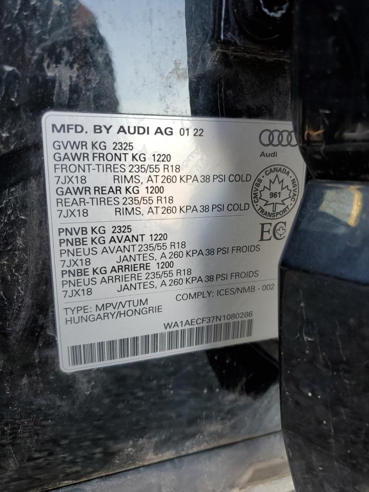 2022 Audi Q3 Komfort 45 VIN: WA1AECF37N1080286 Lot: 83781675