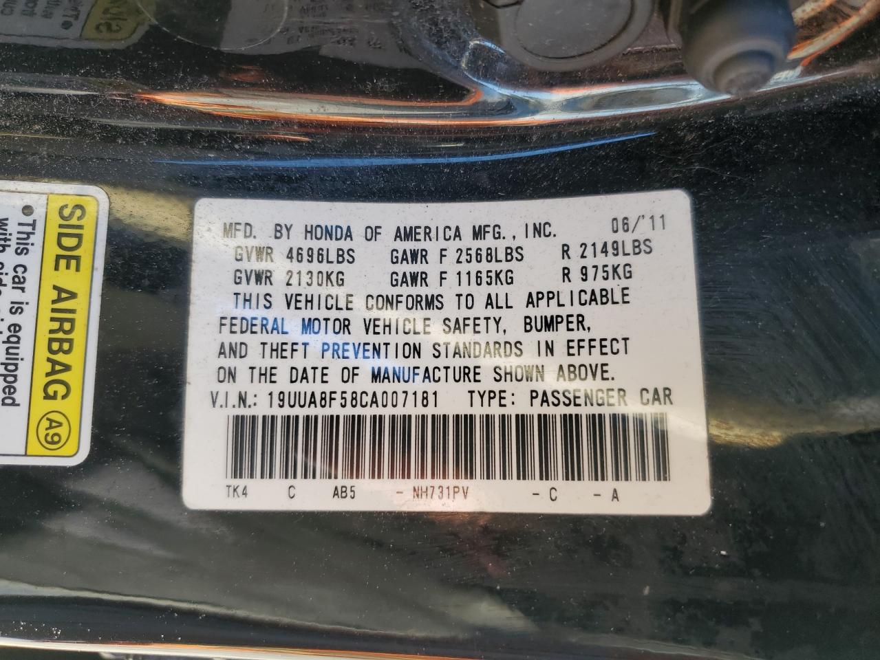 2012 Acura Tl VIN: 19UUA8F58CA007181 Lot: 90297255