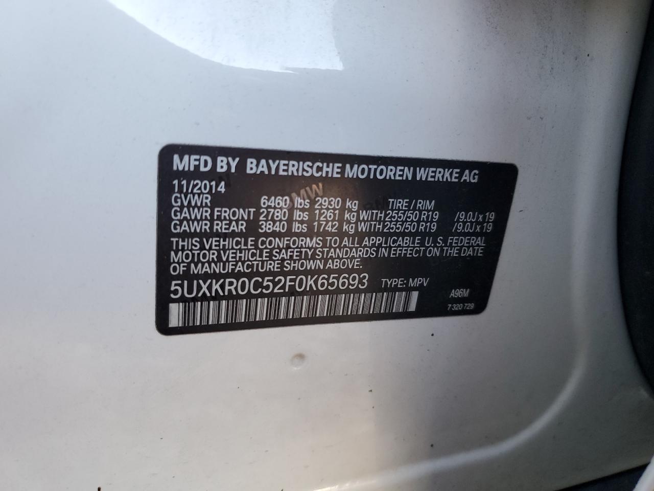 2015 BMW X5 xDrive35I VIN: 5UXKR0C52F0K65693 Lot: 84938375