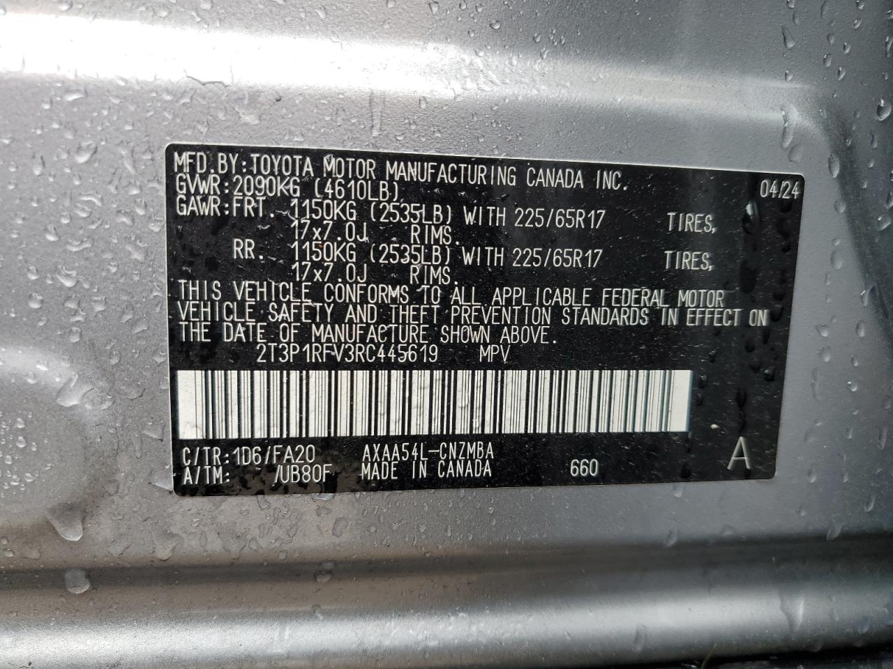 2024 Toyota Rav4 Xle VIN: 2T3P1RFV3RC445619 Lot: 85913815