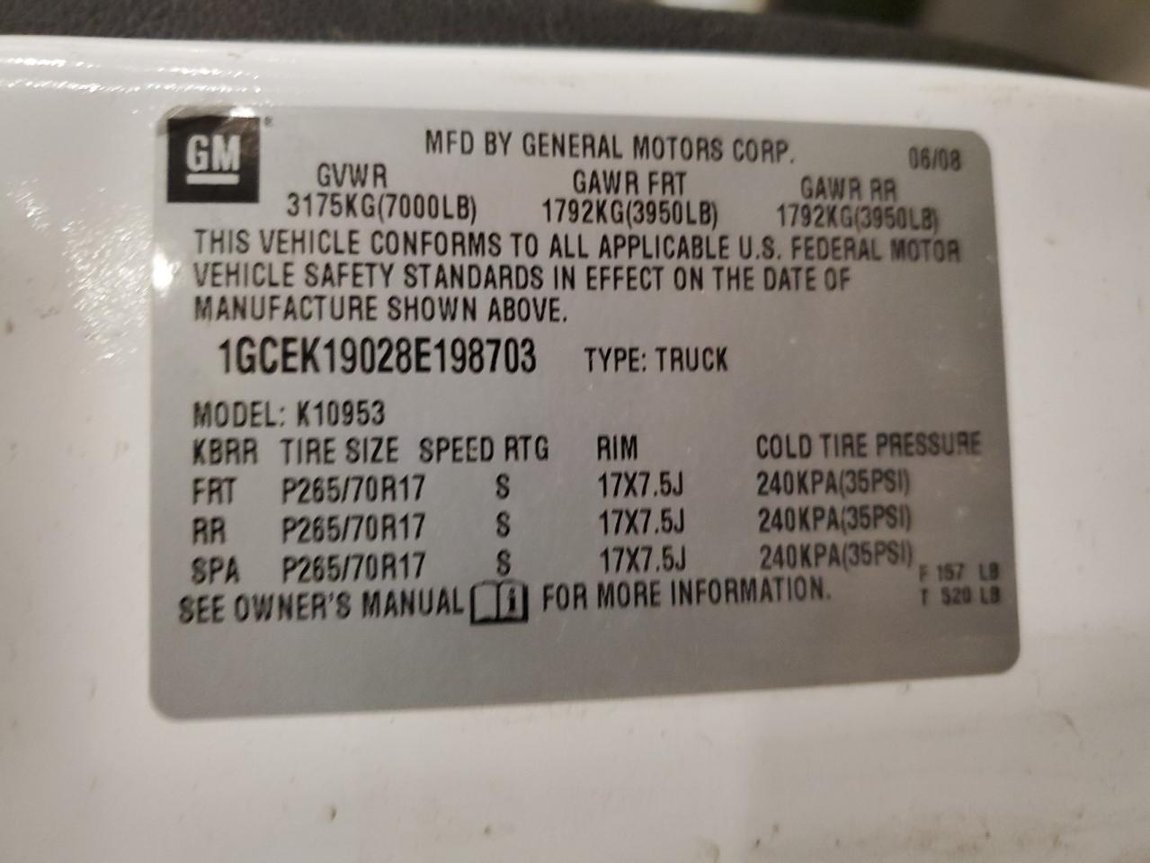 2008 Chevrolet Silverado K1500 VIN: 1GCEK19028E198703 Lot: 81805905