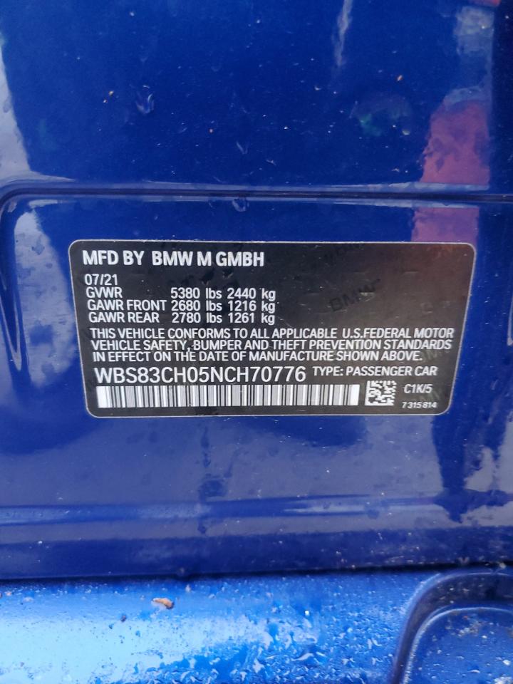 2022 BMW M5 VIN: WBS83CH05NCH70776 Lot: 90367495