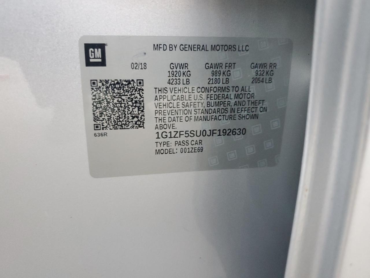 2018 Chevrolet Malibu Hybrid VIN: 1G1ZF5SU0JF192630 Lot: 84576845