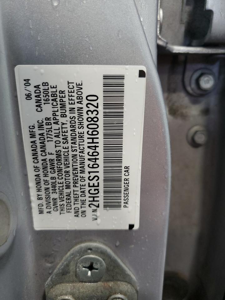 2004 Honda Civic Dx VIN: 2HGES16464H608320 Lot: 85192885