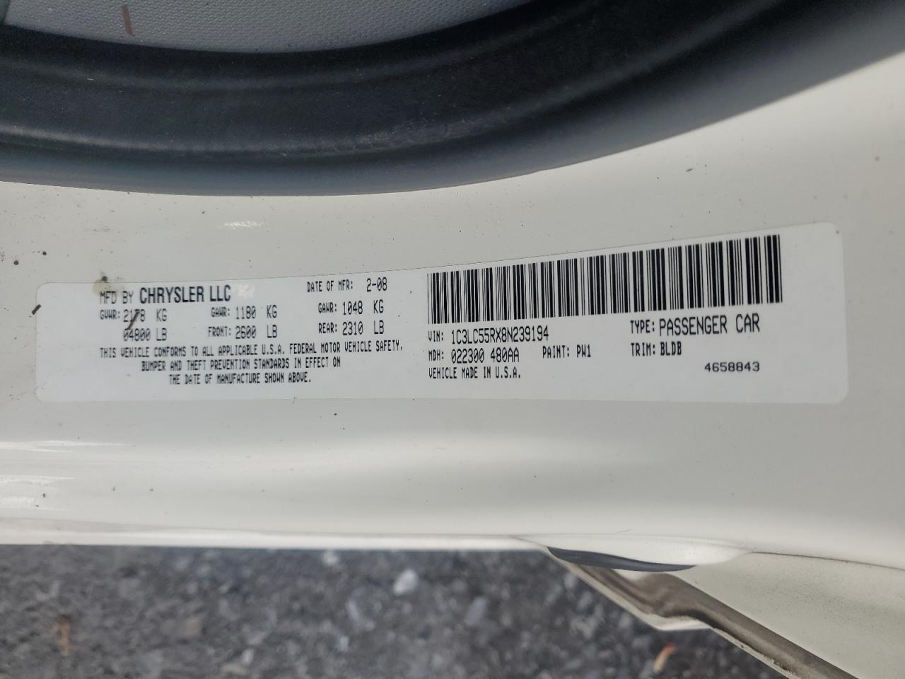 2008 Chrysler Sebring Touring VIN: 1C3LC55RX8N239194 Lot: 82378465