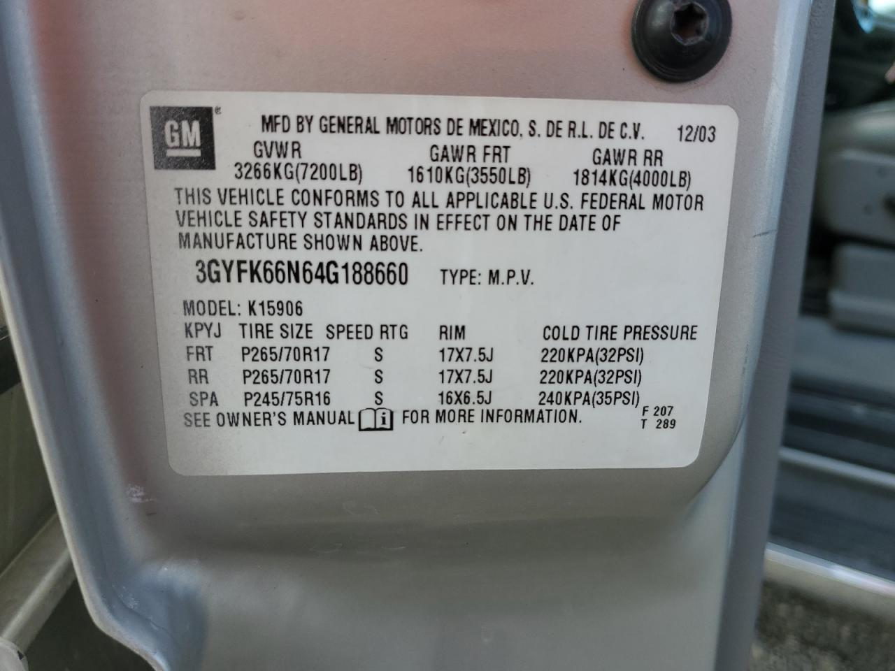 2004 Cadillac Escalade Esv VIN: 3GYFK66N64G188660 Lot: 84830825