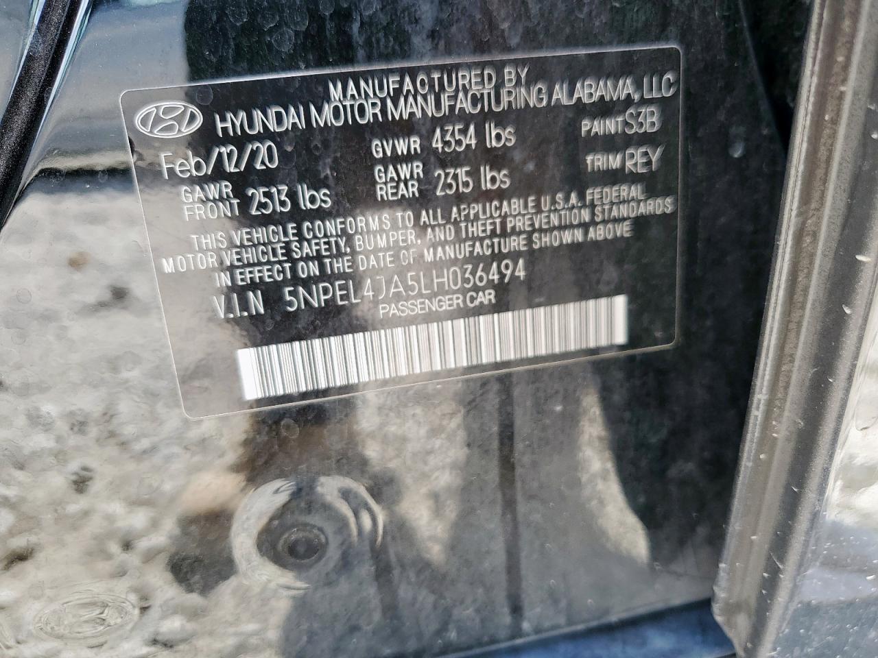 2020 Hyundai Sonata Sel VIN: 5NPEL4JA5LH036494 Lot: 86101365
