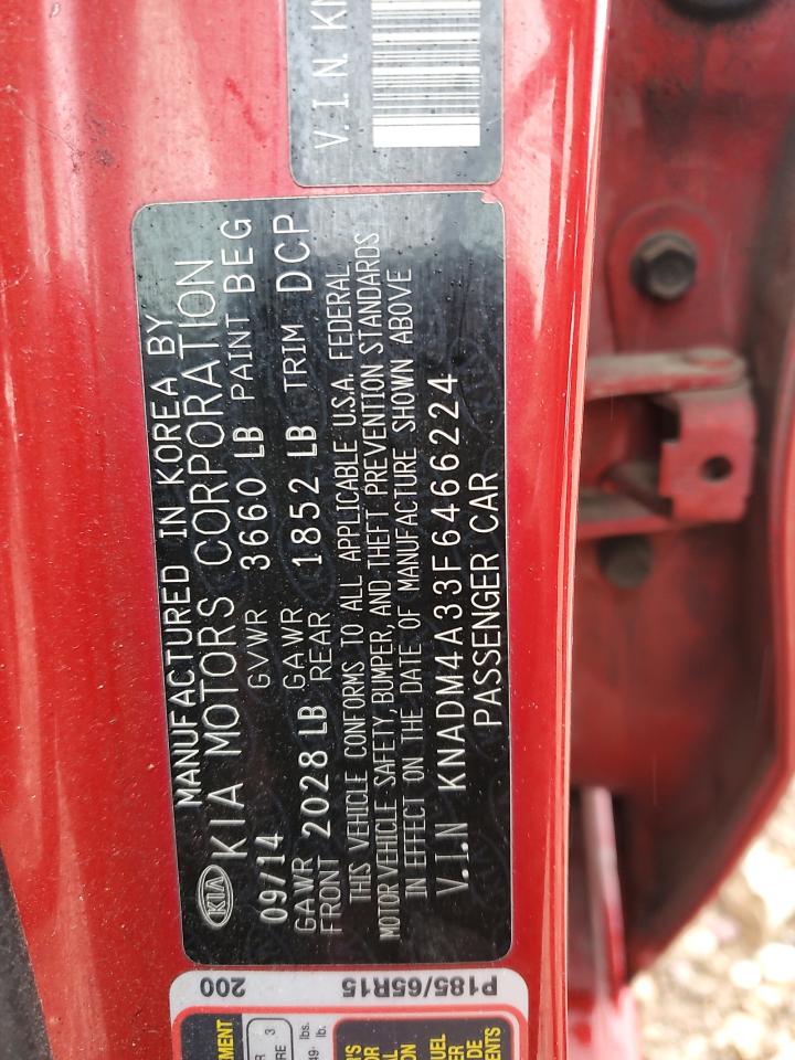 2015 Kia Rio Lx VIN: KNADM4A33F6466224 Lot: 85308085