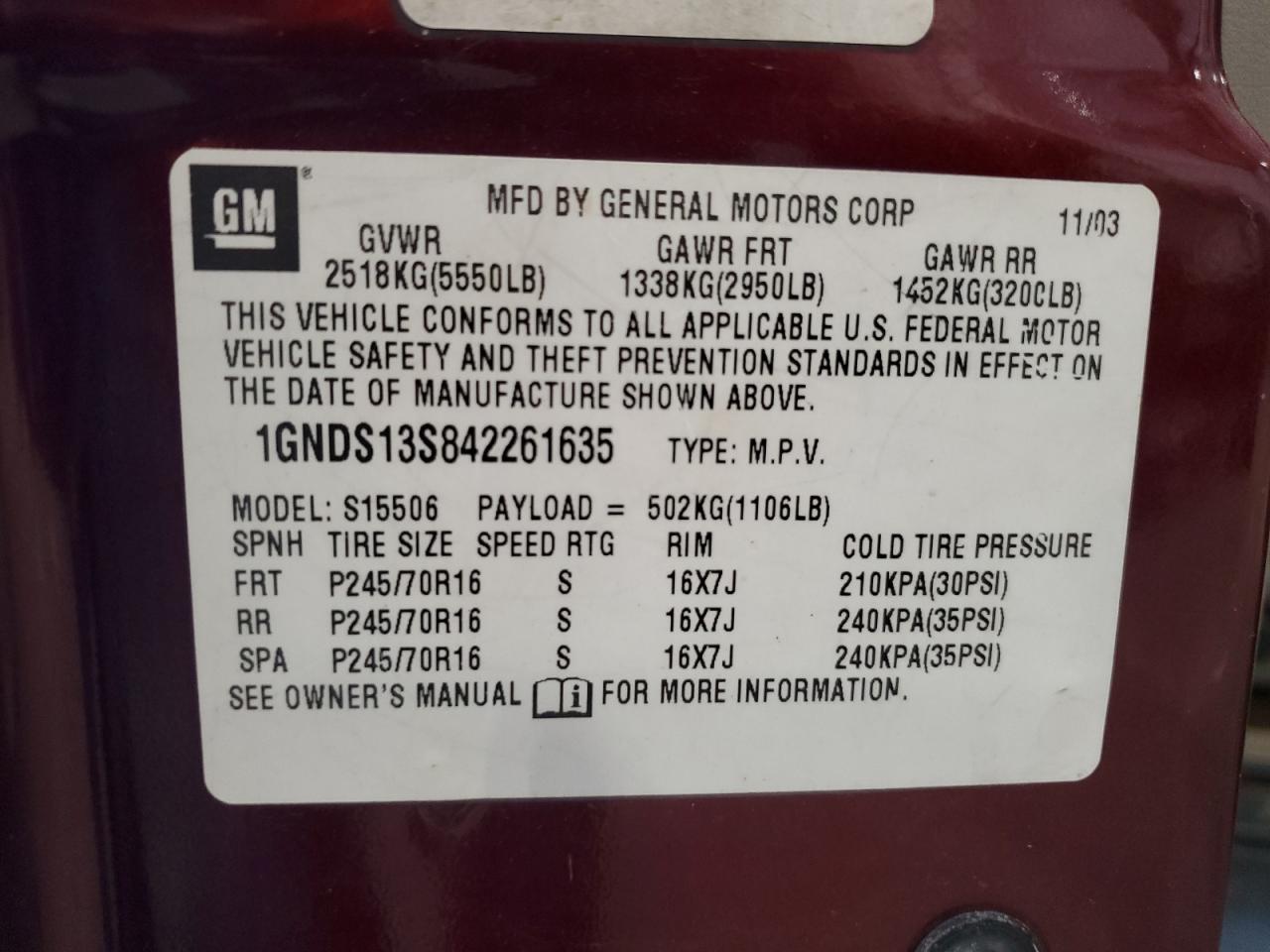 2004 Chevrolet Trailblazer Ls VIN: 1GNDS13S842261635 Lot: 80136225