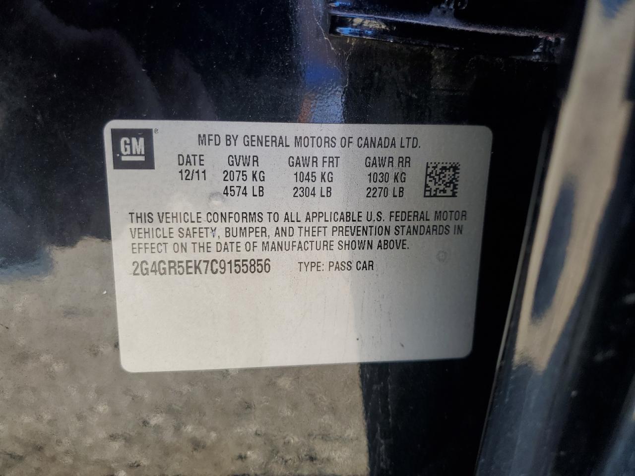 2012 Buick Regal VIN: 2G4GR5EK7C9155856 Lot: 85568895