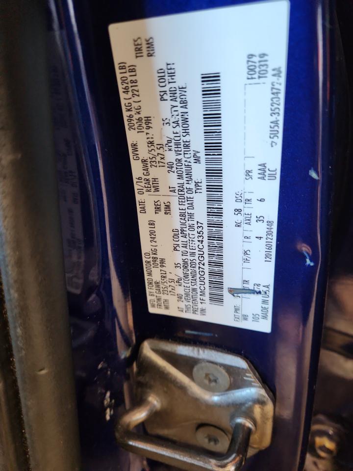 2016 Ford Escape Se VIN: 1FMCU0G72GUC43537 Lot: 84802475