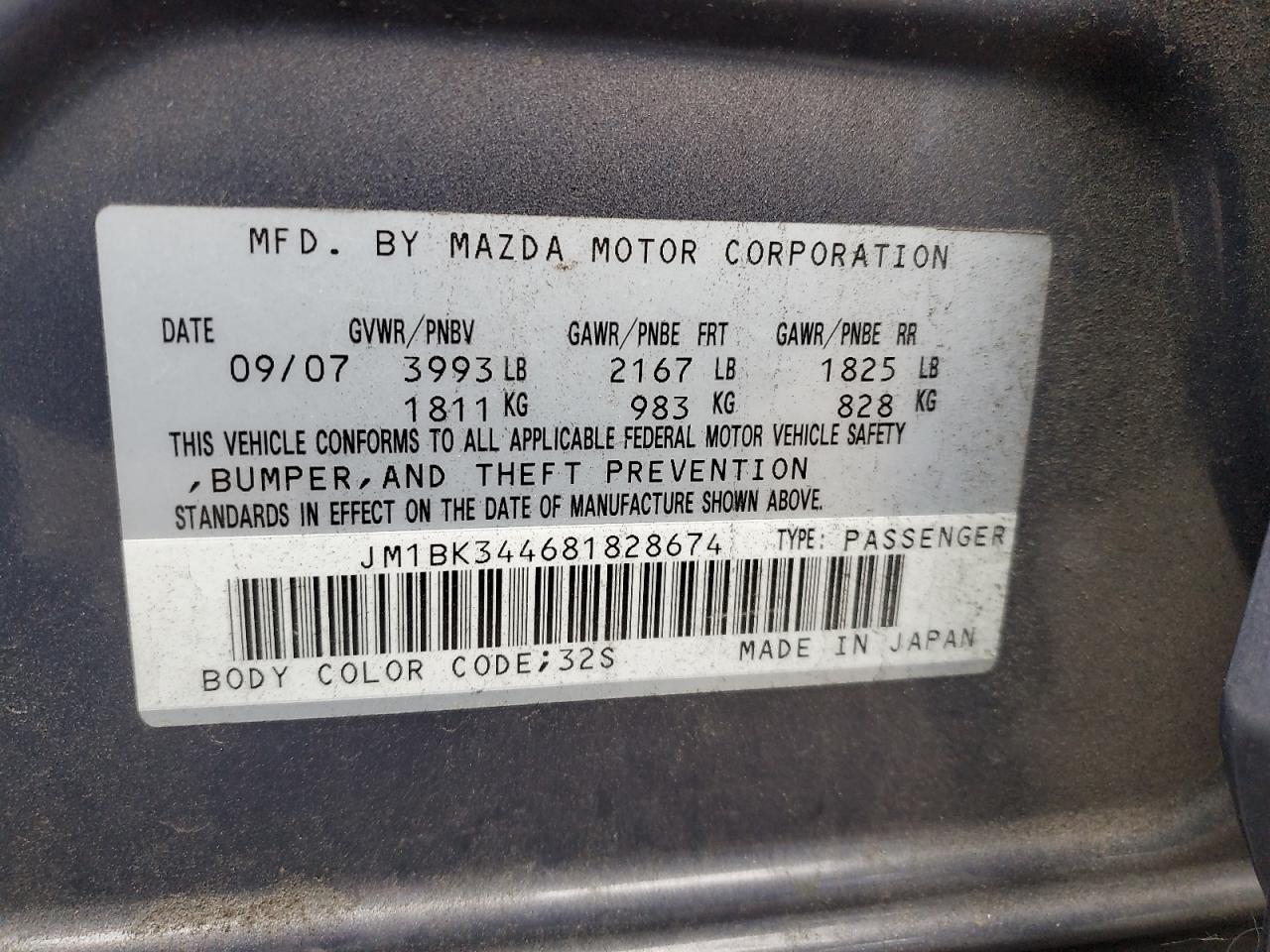 2008 Mazda 3 Hatchback VIN: JM1BK344681828674 Lot: 90284215