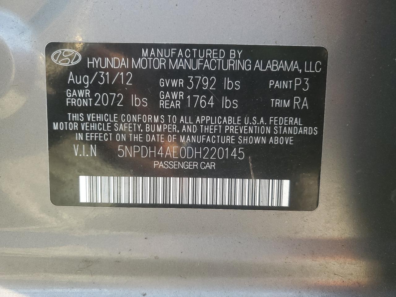2013 Hyundai Elantra Gls VIN: 5NPDH4AE0DH220145 Lot: 82489045