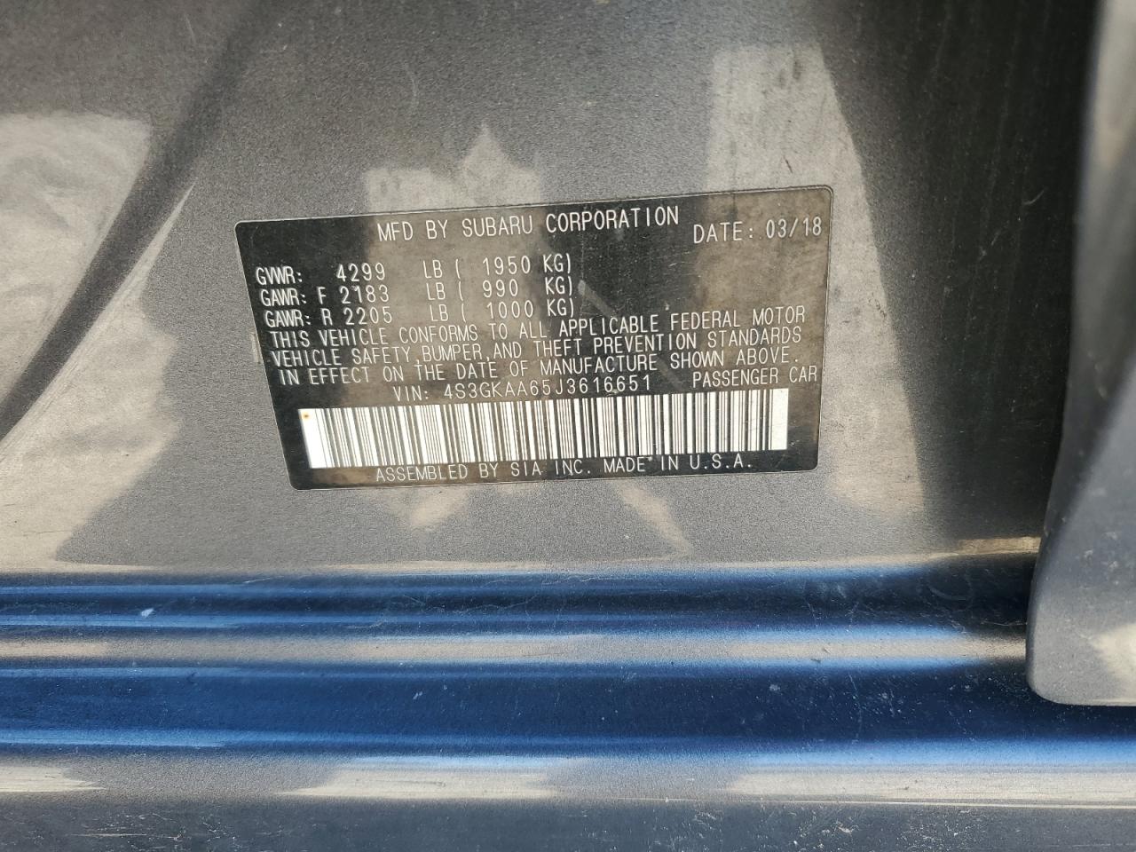 2018 Subaru Impreza VIN: 4S3GKAA65J3616651 Lot: 86059375