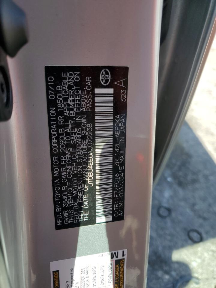 2010 Toyota Corolla Base VIN: JTDBU4EE0AJ072238 Lot: 85846975