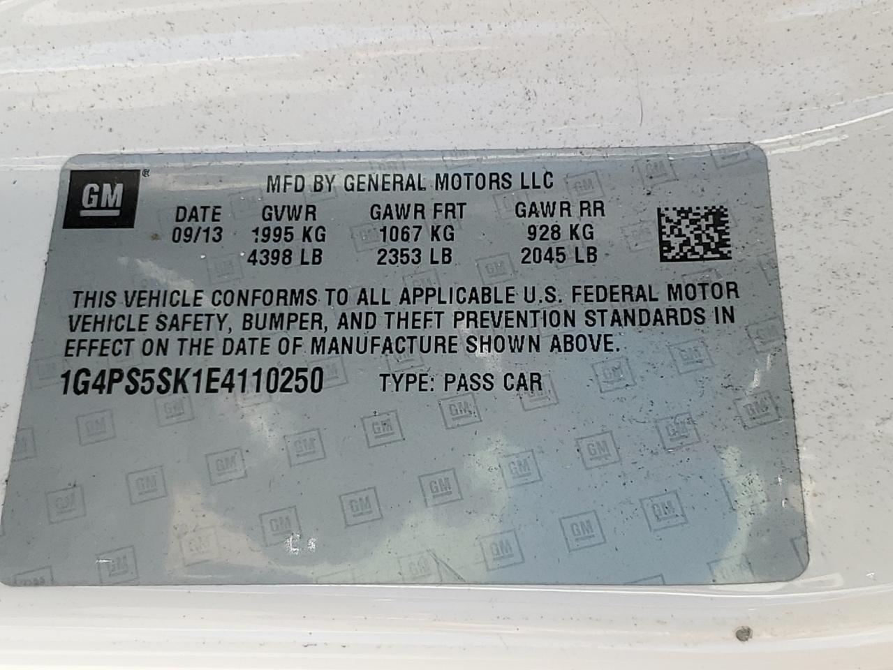 2014 Buick Verano VIN: 1G4PS5SK1E4110250 Lot: 89796625