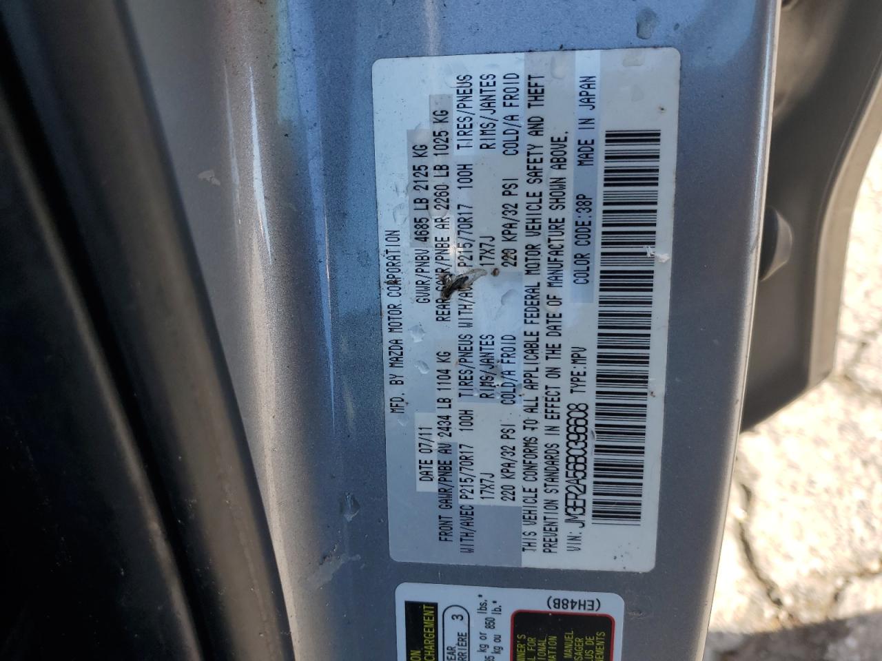 2011 Mazda Cx-7 VIN: JM3ER2A56B0396608 Lot: 90480835