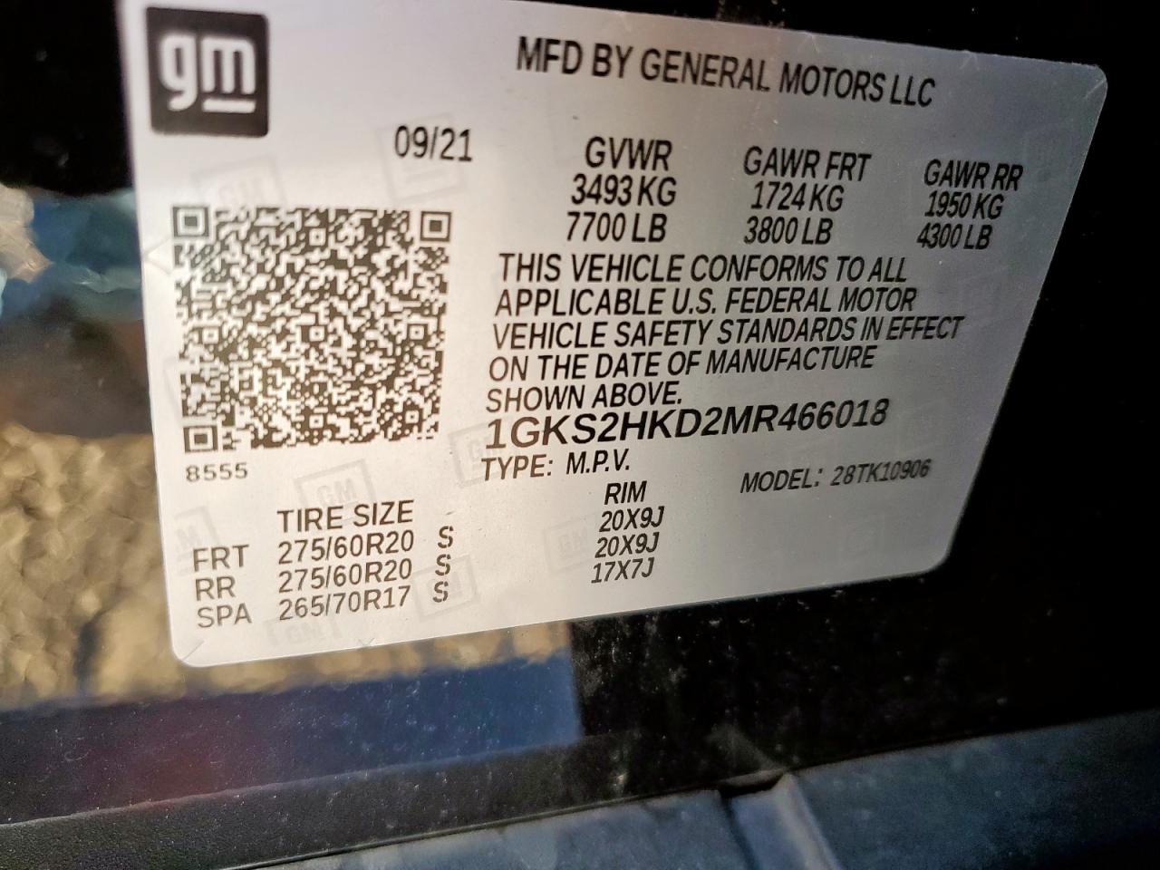 2021 GMC Yukon Xl K1500 At4 VIN: 1GKS2HKD2MR466018 Lot: 81920975