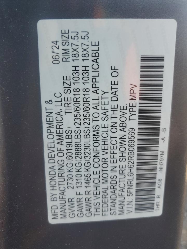 2024 Honda Odyssey Exl VIN: 5FNRL6H62RB069569 Lot: 82383655