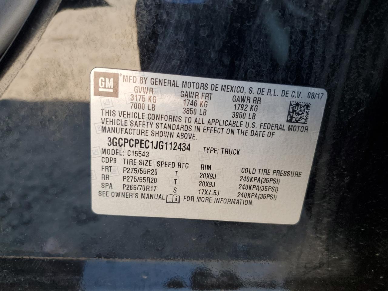 2018 Chevrolet Silverado C1500 Custom VIN: 3GCPCPEC1JG112434 Lot: 86336725