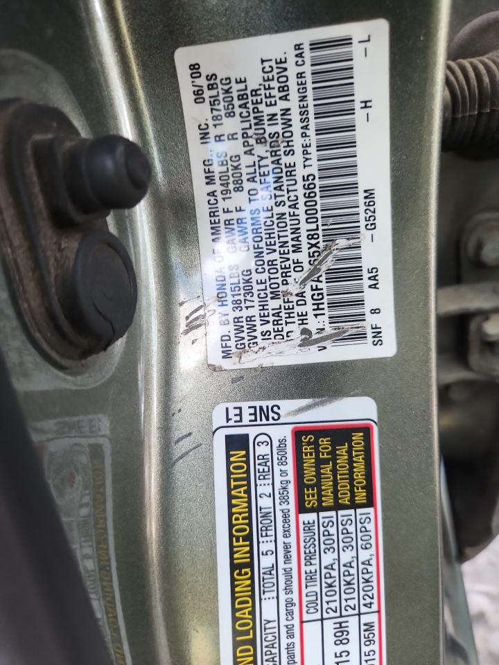 2008 Honda Civic Gx VIN: 1HGFA465X8L000665 Lot: 85499755