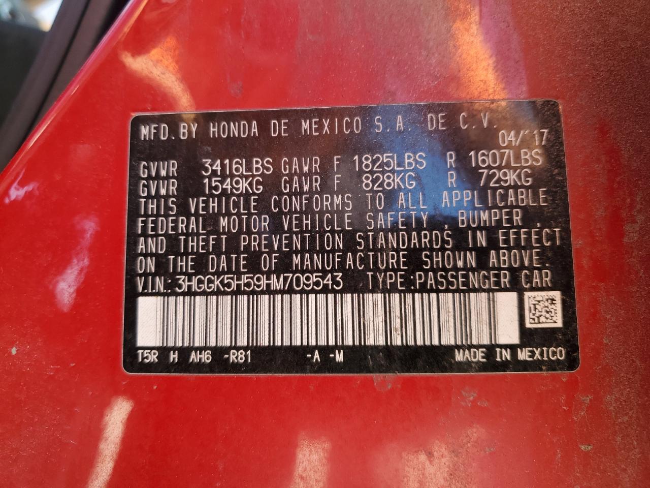 2017 Honda Fit Lx VIN: 3HGGK5H59HM709543 Lot: 85109775