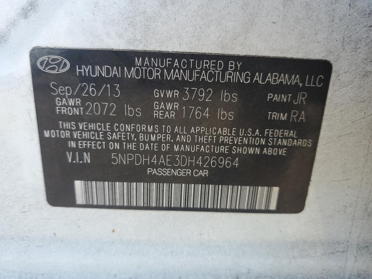 2013 Hyundai Elantra Gls VIN: 5NPDH4AE3DH426964 Lot: 85818935
