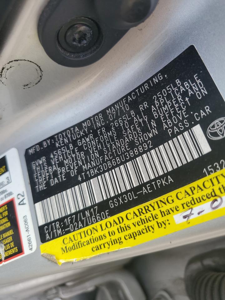 2011 Toyota Avalon Base VIN: 4T1BK3DB6BU388892 Lot: 89669365