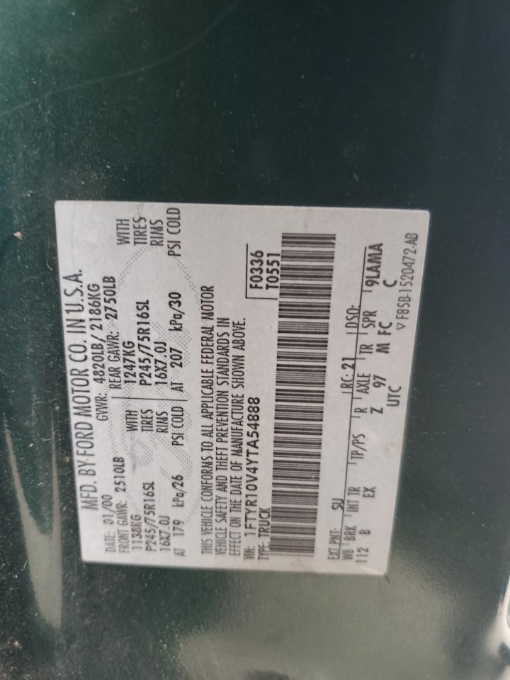 2000 Ford Ranger VIN: 1FTYR10V4YTA54888 Lot: 85496665