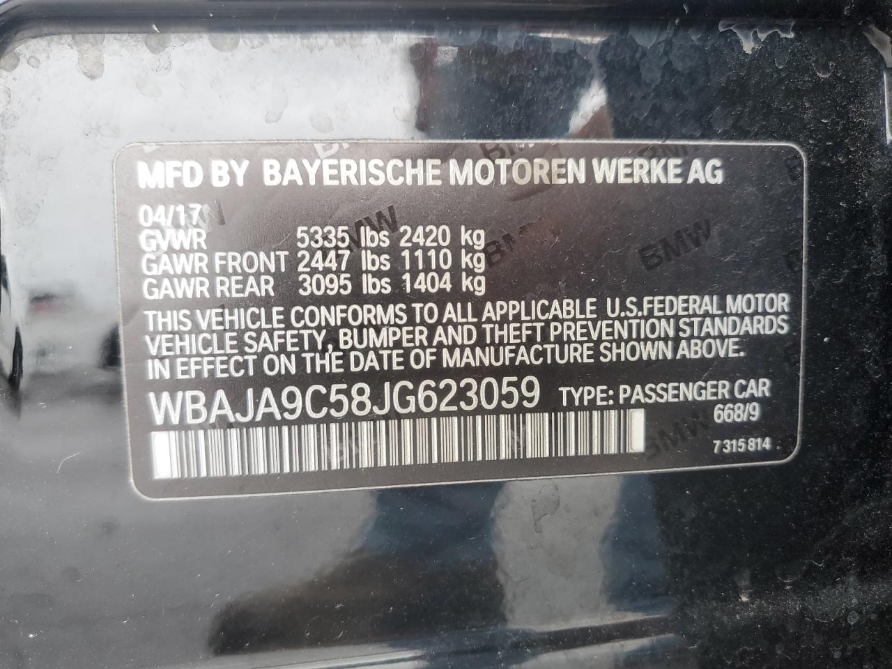 2018 BMW 530E VIN: WBAJA9C58JG623059 Lot: 82228675