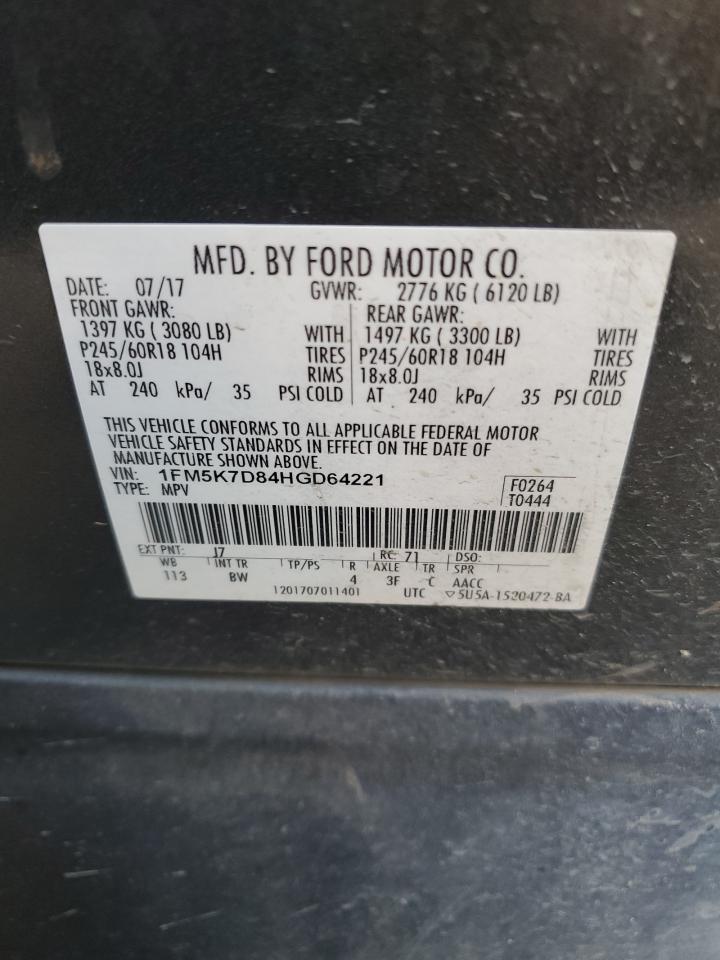 2017 Ford Explorer Xlt VIN: 1FM5K7D84HGD64221 Lot: 82235915