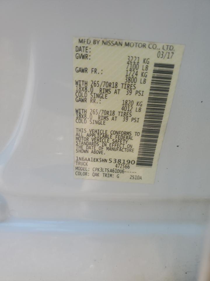 2017 Nissan Titan S VIN: 1N6AA1EK5HN538190 Lot: 82632115