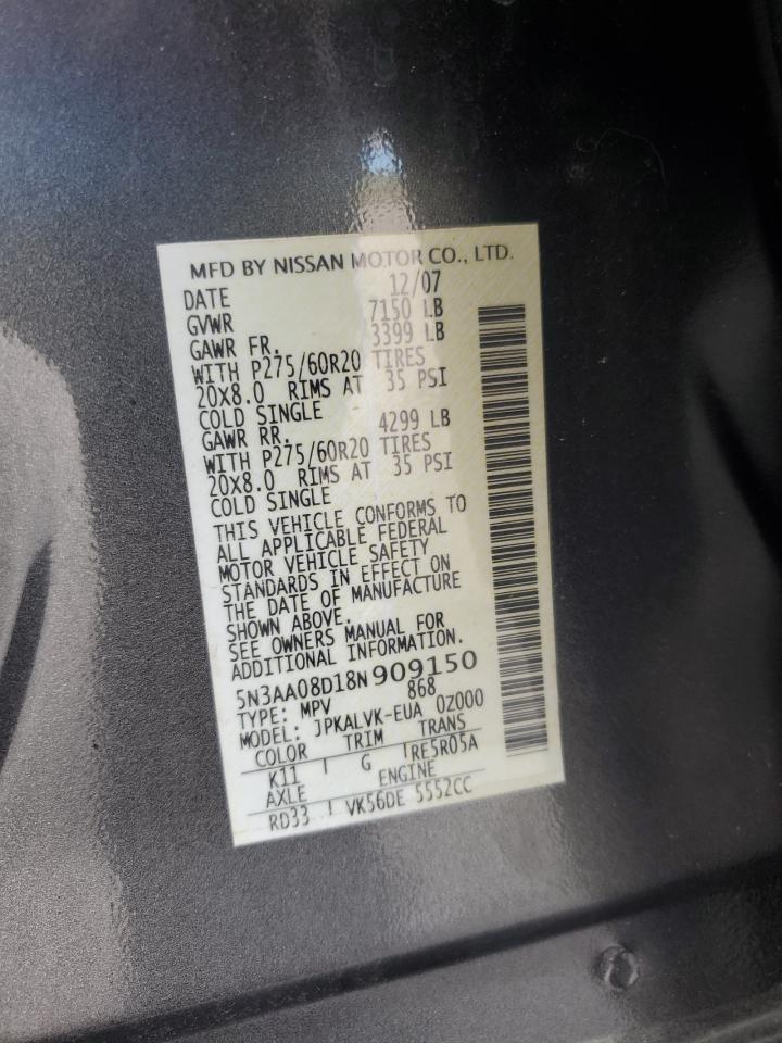 2008 Infiniti Qx56 VIN: 5N3AA08D18N909150 Lot: 90348705