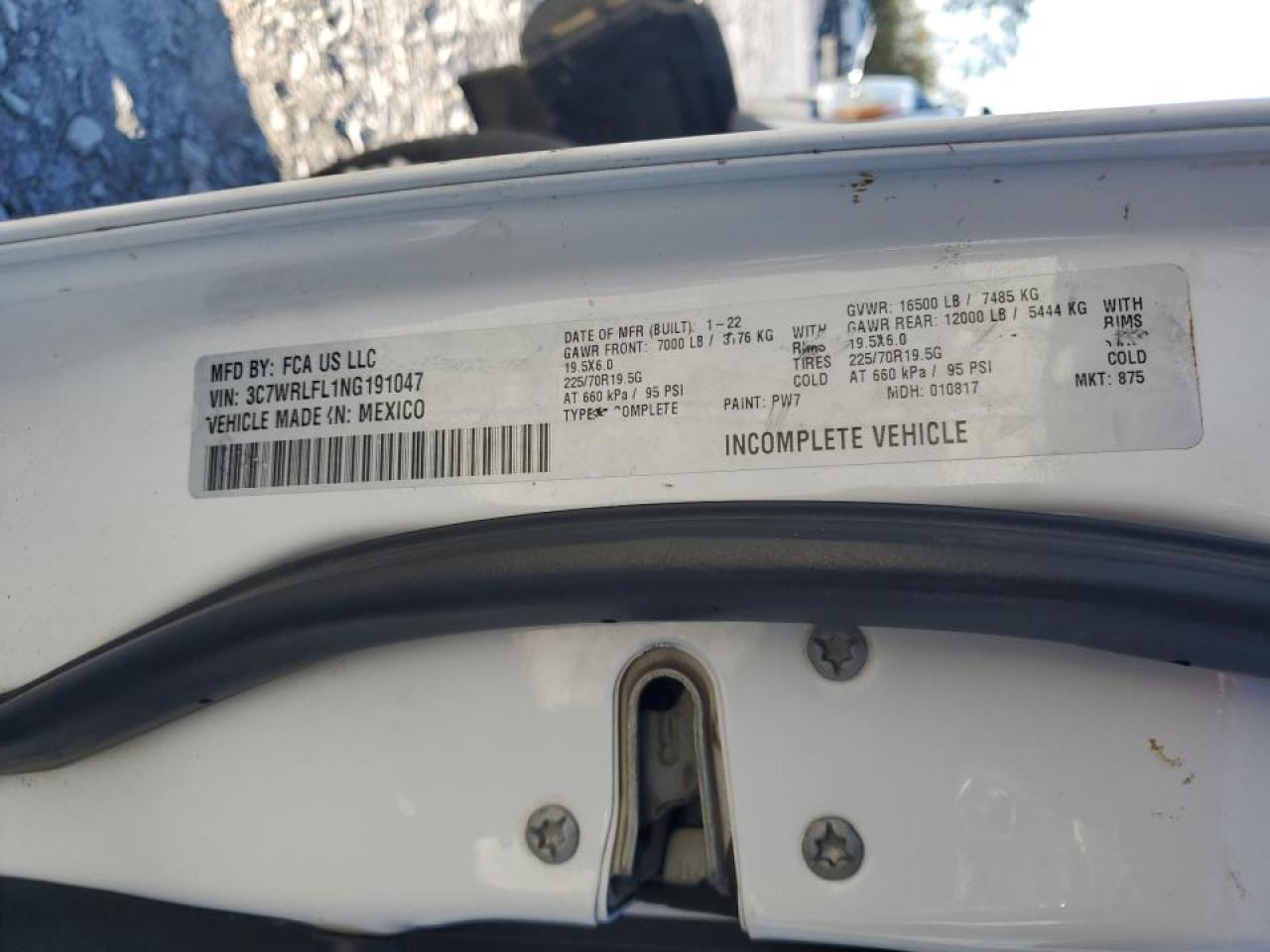 2022 Ram 4500 Flat Bed Truck VIN: 3C7WRLFL1NG191047 Lot: 85897275