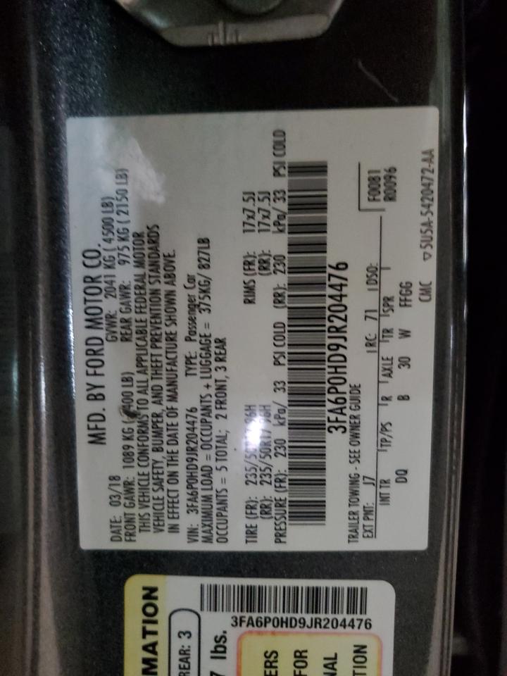 2018 Ford Fusion Se VIN: 3FA6P0HD9JR204476 Lot: 86132995