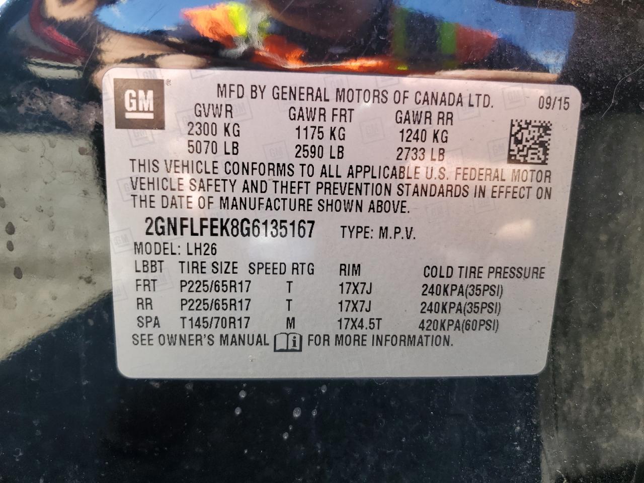 2016 Chevrolet Equinox Lt VIN: 2GNFLFEK8G6135167 Lot: 84750895