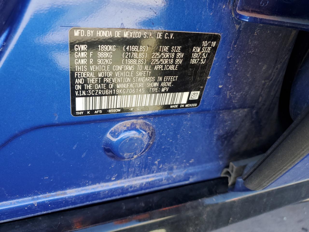 2019 Honda Hr-V Sport VIN: 3CZRU6H19KG706145 Lot: 82341395