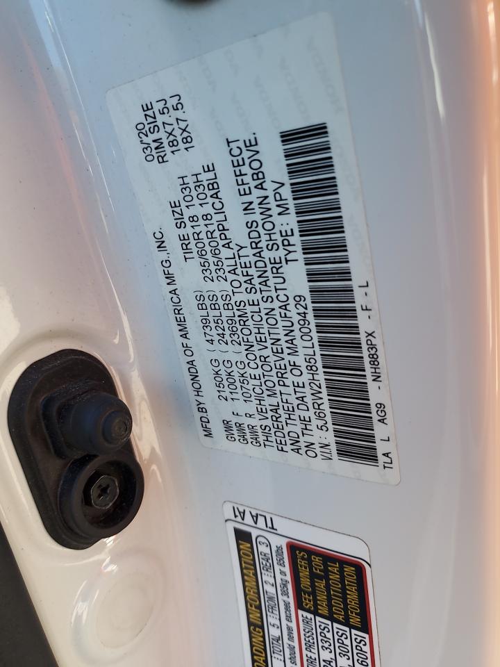 2020 Honda Cr-V Exl VIN: 5J6RW2H85LL009429 Lot: 85357645