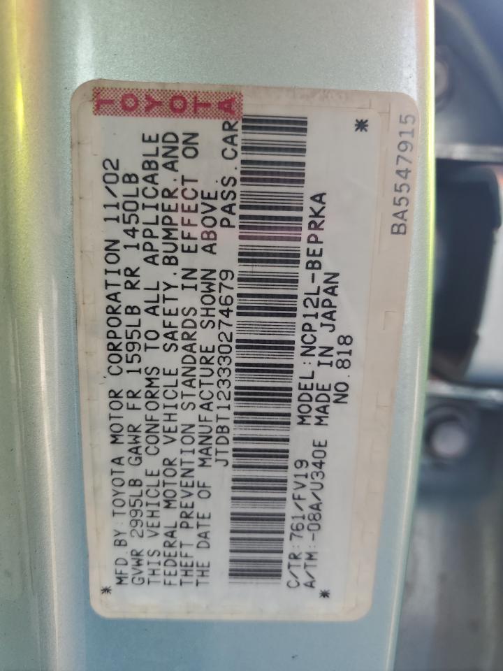 2003 Toyota Echo VIN: JTDBT123330274679 Lot: 84901385