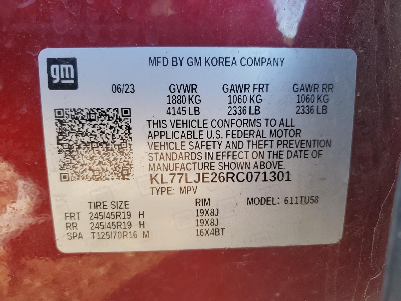 2024 Chevrolet Trax 2Rs VIN: KL77LJE26RC071301 Lot: 86504295