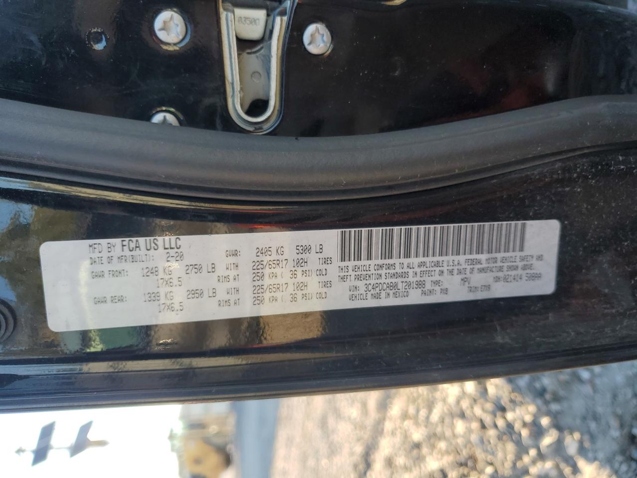 2020 Dodge Journey Se VIN: 3C4PDCAB0LT201988 Lot: 86458815