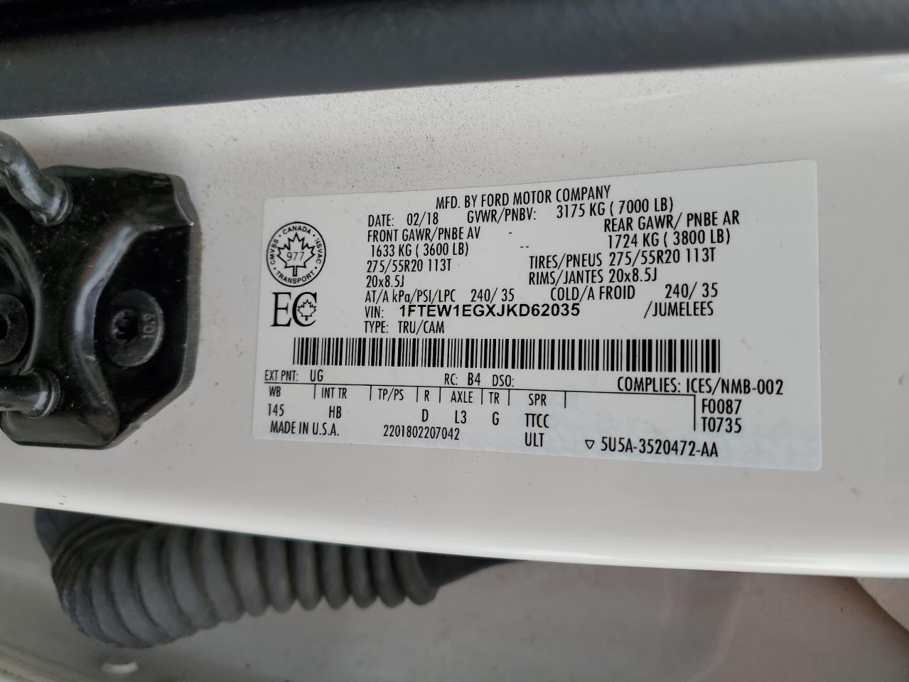 2018 Ford F150 Supercrew VIN: 1FTEW1EGXJKD62035 Lot: 85677185