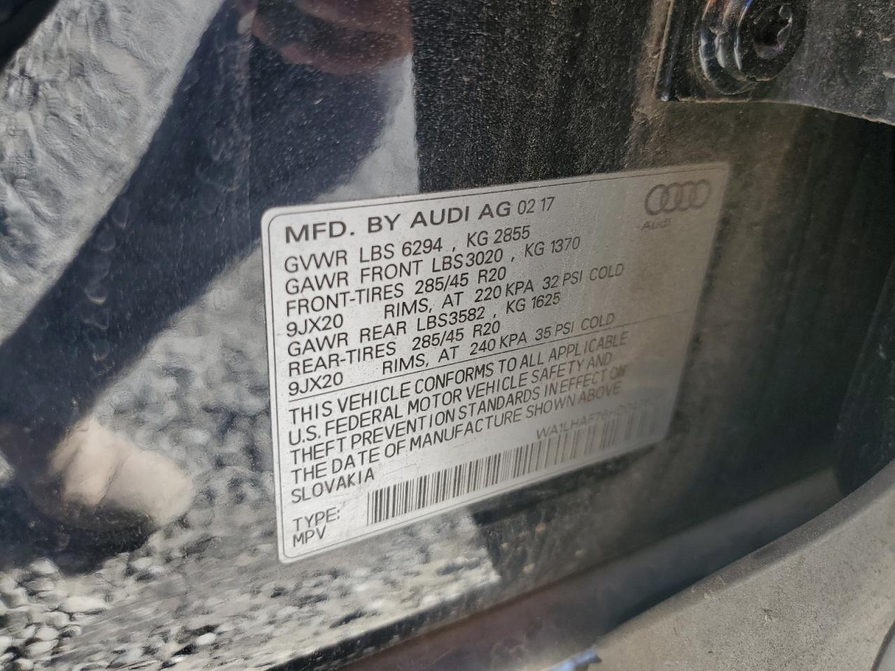 2017 Audi Q7 Premium Plus VIN: WA1LHAF76HD047600 Lot: 89457685