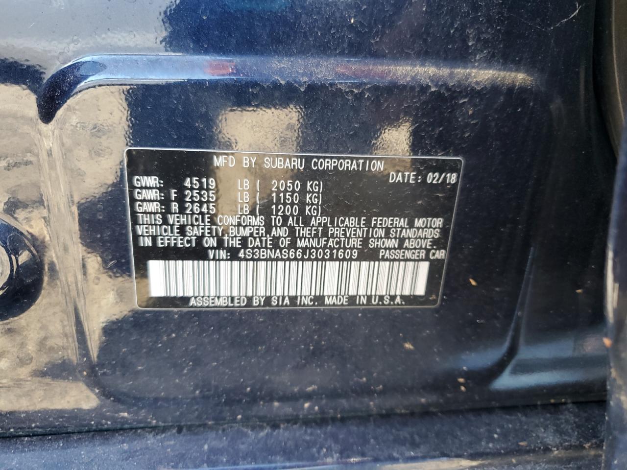 2018 Subaru Legacy Sport VIN: 4S3BNAS66J3031609 Lot: 85741305