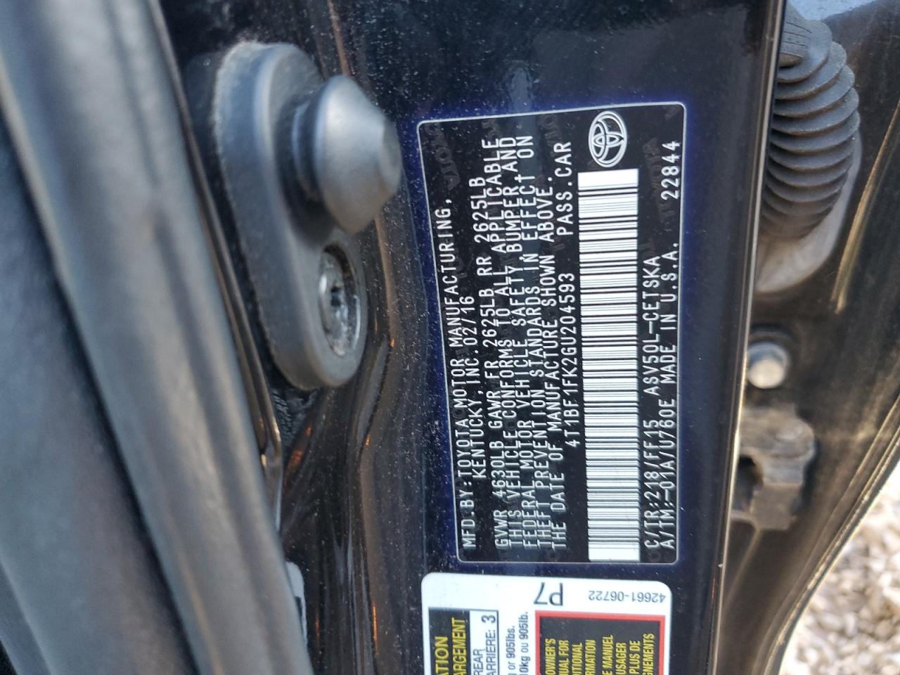 2016 Toyota Camry Le VIN: 4T1BF1FK2GU204593 Lot: 84817595