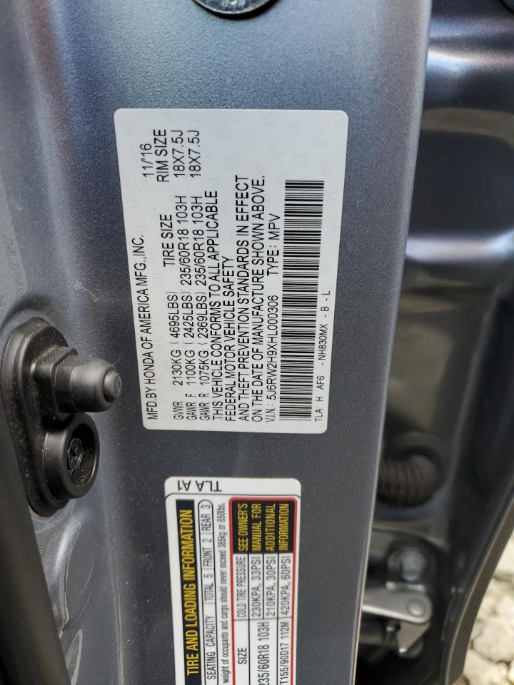 2017 Honda Cr-V Touring VIN: 5J6RW2H9XHL000306 Lot: 82612935