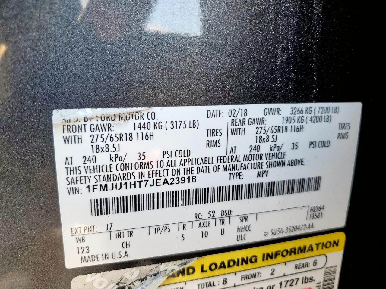 2018 Ford Expedition Xlt VIN: 1FMJU1HT7JEA23918 Lot: 85142165