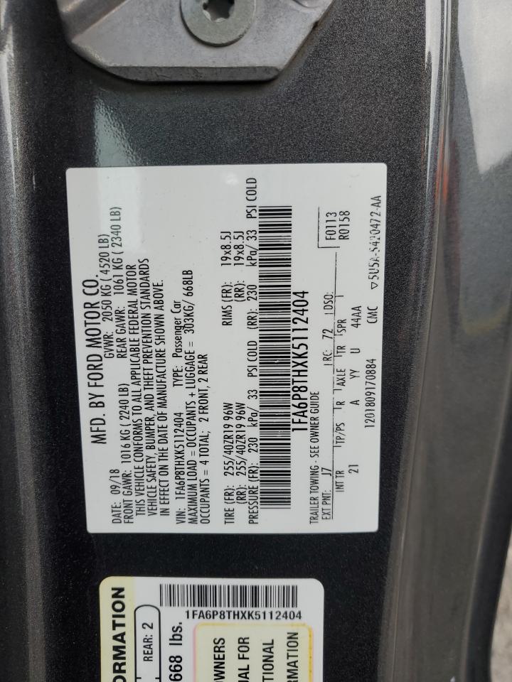 2019 Ford Mustang VIN: 1FA6P8THXK5112404 Lot: 82405155