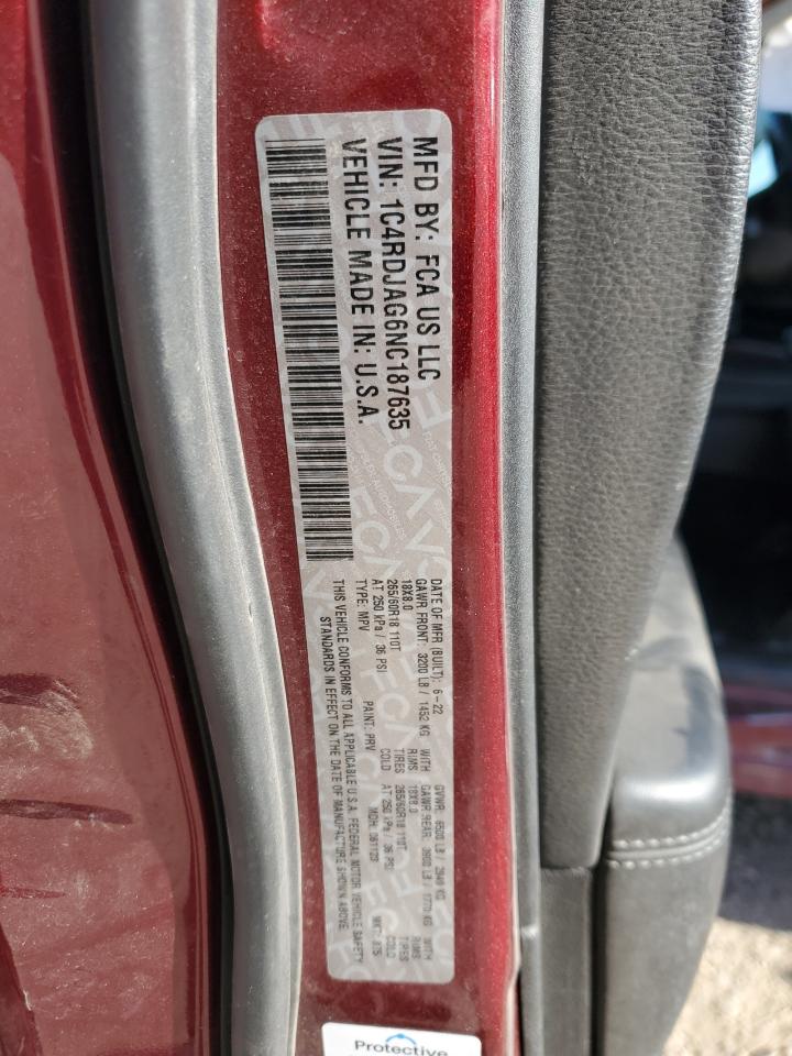 2022 Dodge Durango Sxt VIN: 1C4RDJAG6NC187635 Lot: 82687965