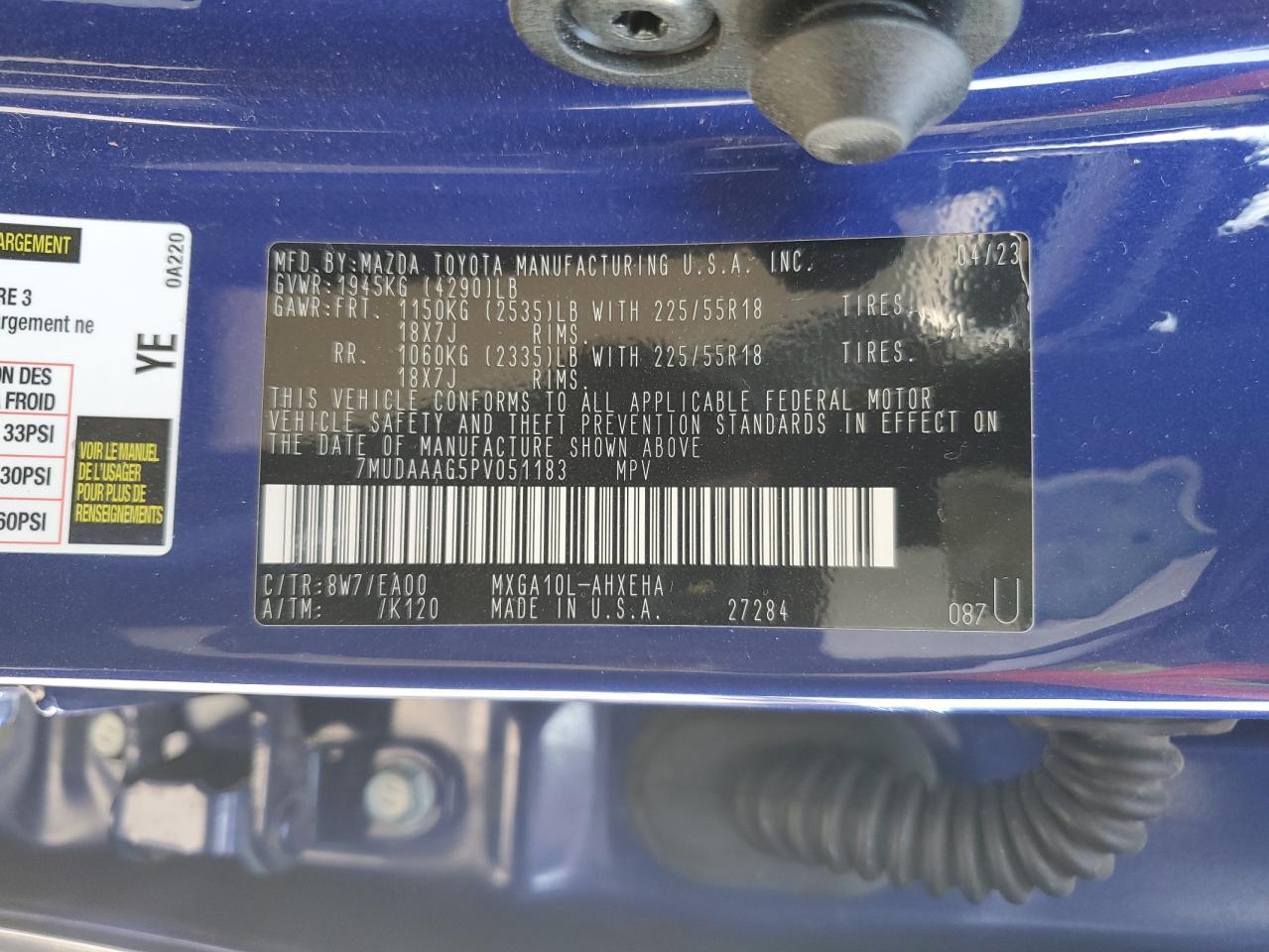 2023 Toyota Corolla Cross Xle VIN: 7MUDAAAG5PV051183 Lot: 87211835